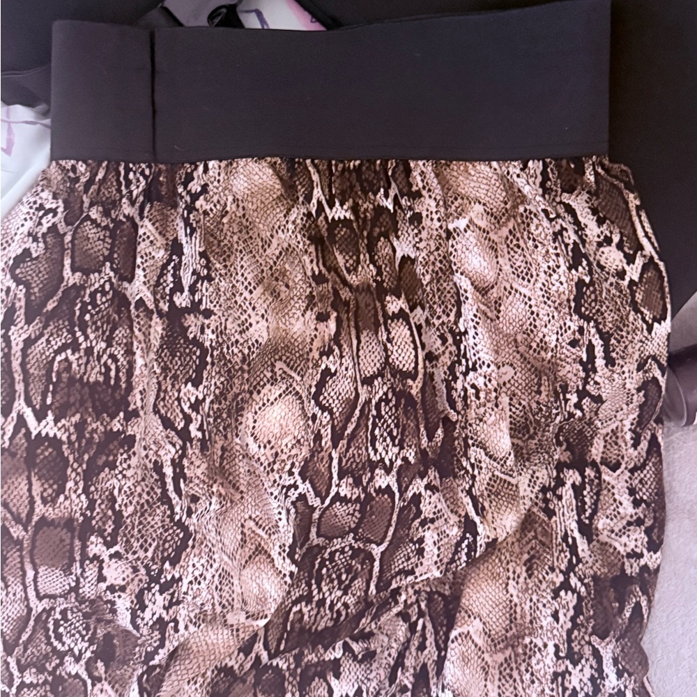 High-Waist Snake Print A-Line Skirt in Brown and Black